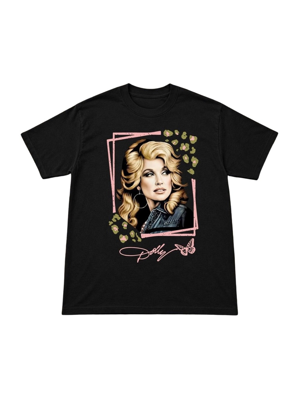 Gildan Black Graphic Dolly T-Shirt with Pink Accents